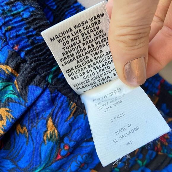 Vintage 80s/90s Liz Baker Essentials Elastic Waist A-Line Six Panel Blue Paisley - Picture 7 of 7